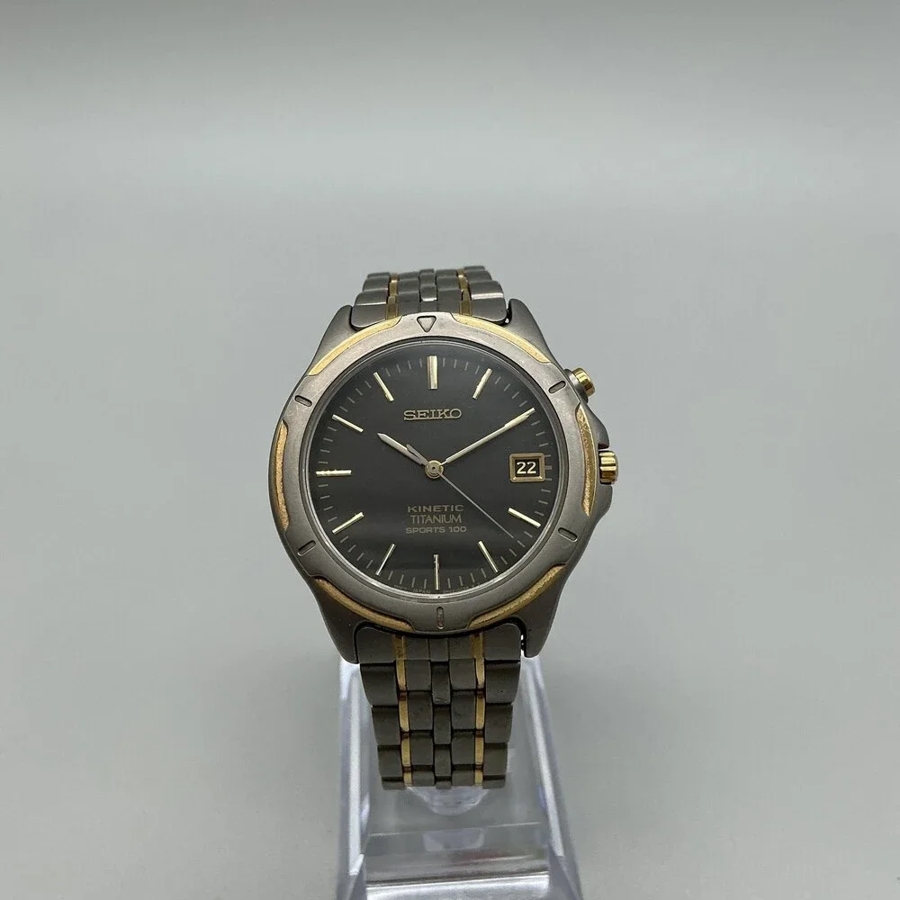 Vintage Seiko Kinetic Titanium Mens Watch 37mm Automatic Date 5M62-0C50